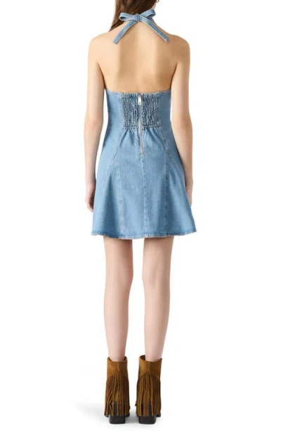 Steve Madden Malia Light Wash Halter Skater Mini Dress In Blue