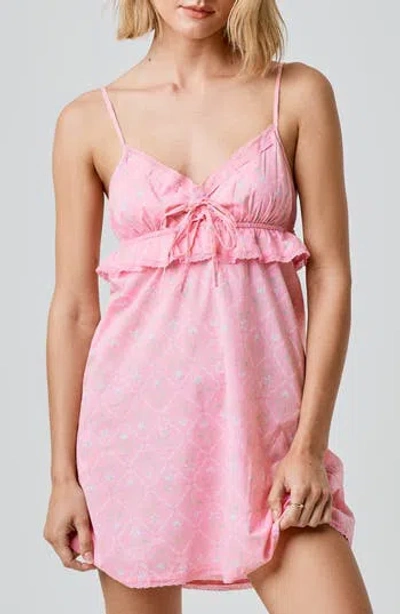 Florence By Mills Ruffle Lace Trim Cotton Mini Sundress In Pink