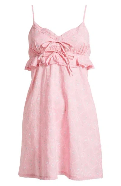 Florence By Mills Ruffle Lace Trim Cotton Mini Sundress In Pink