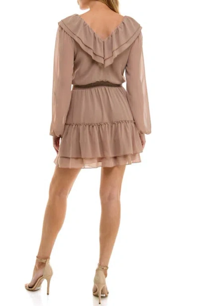 Socialite Long Sleeve Tiered Ruffle Minidress In Brown