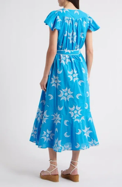 Ciebon Evelyn Embroidered Side Tie Cotton Wrap Dress In Blue