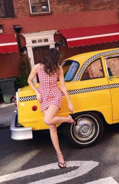 Wayf Gracie Gingham Linen Blend Button-up Vest In Red