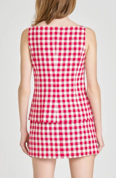 Wayf Gracie Gingham Linen Blend Button-up Vest In Red