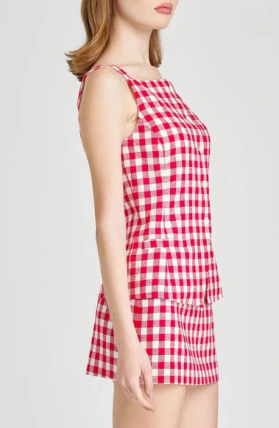Wayf Gracie Gingham Linen Blend Button-up Vest In Red