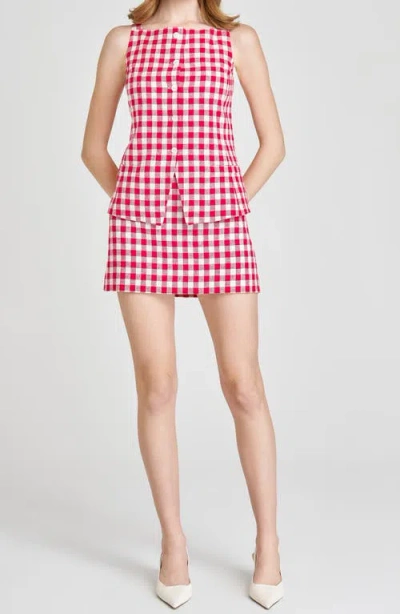 Wayf Gracie Gingham Linen Blend Button-up Vest In Red