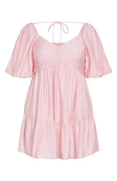 City Chic Mindy Puff Sleeve Dress In Purple