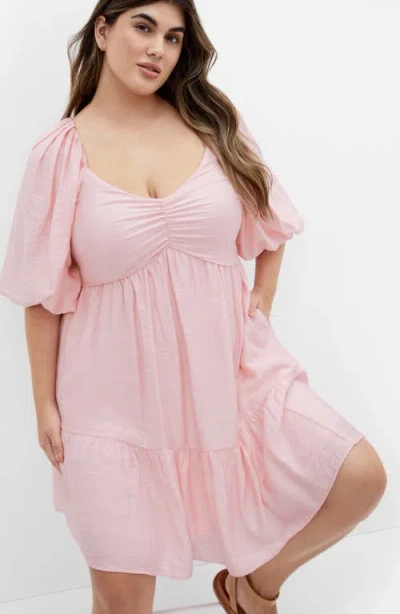 City Chic Mindy Puff Sleeve Dress In Purple