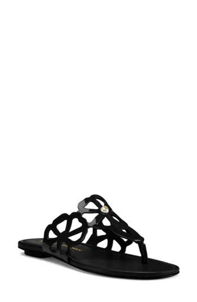 Stuart Weitzman Jasmine Patent Cutout Thong Sandals In Black