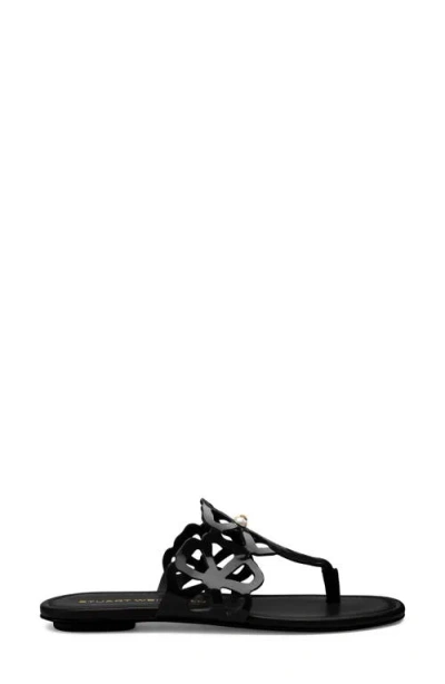 Stuart Weitzman Jasmine Patent Cutout Thong Sandals In Black