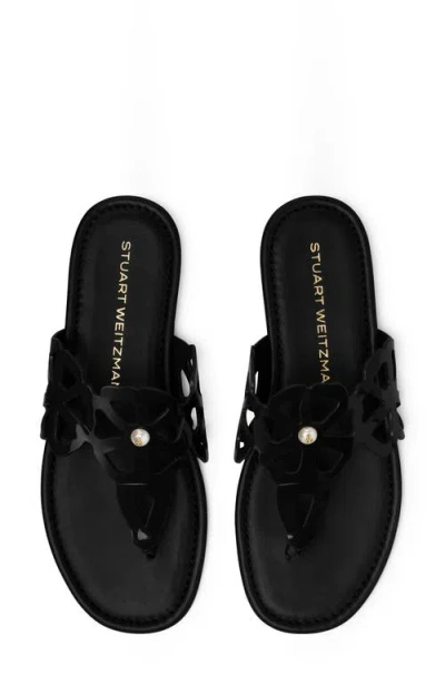 Stuart Weitzman Jasmine Patent Cutout Thong Sandals In Black