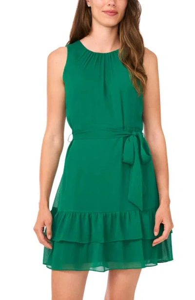 Halogen ® Sleeveless Tie Belt Tiered Chiffon Minidress In Green
