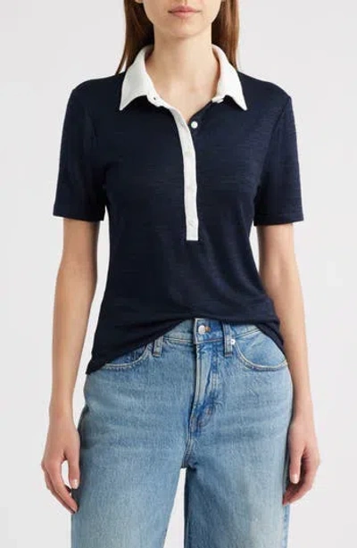 Rag & Bone The Knit Button Short Sleeve Polo Navy Multi In Blue