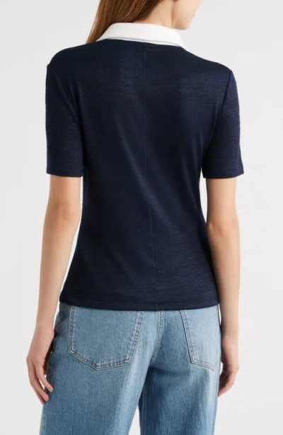 Rag & Bone The Knit Button Short Sleeve Polo Navy Multi In Blue