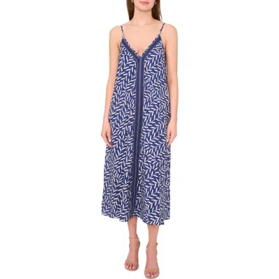 Halogen ® Leaf Print Contrast Detail Shift Dress In Blue