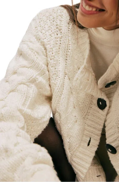 Free People Bonfire Cable Knit Cardigan In White