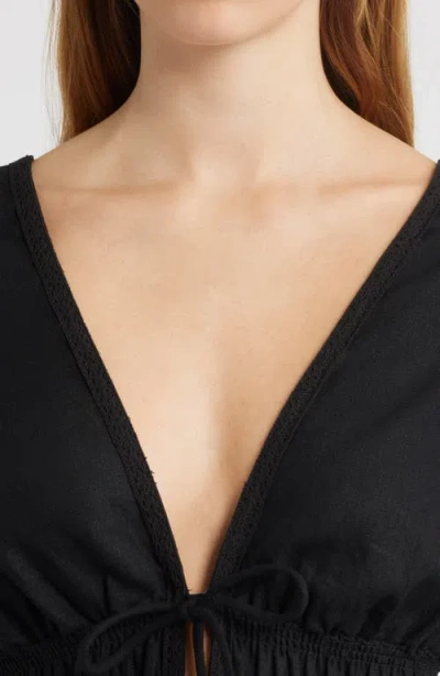 Wayf Clara Tie Front Linen Blend Top In Black