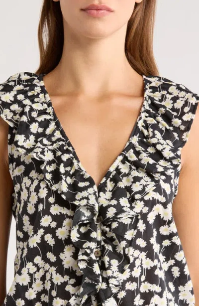 Nation Ltd Ella Floral Ruffle Organic Cotton Button-up Tank In Multi