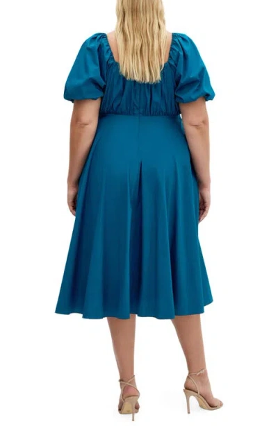 City Chic Rosabella Puff Sleeve Midi Dress In Blue