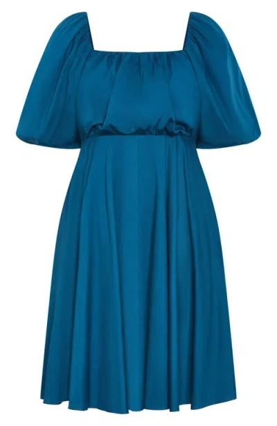 City Chic Rosabella Puff Sleeve Midi Dress In Blue