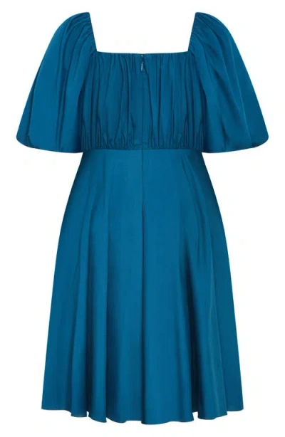 City Chic Rosabella Puff Sleeve Midi Dress In Blue