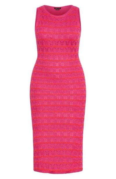 City Chic Open Knit Midi Tank Dress In Pink