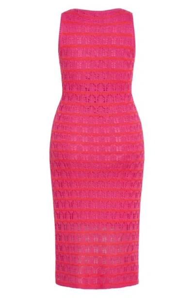 City Chic Open Knit Midi Tank Dress In Pink