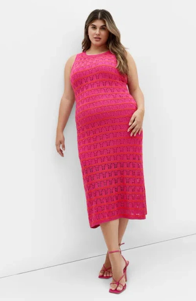 City Chic Open Knit Midi Tank Dress In Pink