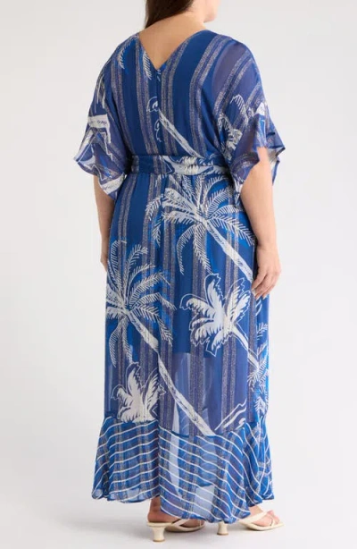 Ciebon Tammy Metallic Palm Maxi Dress In Multi