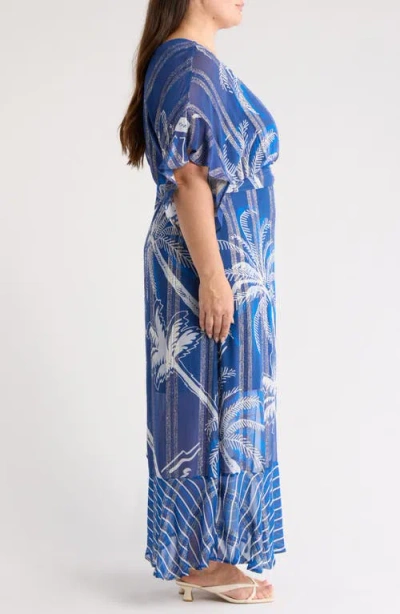 Ciebon Tammy Metallic Palm Maxi Dress In Multi