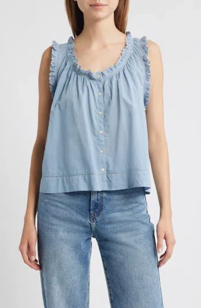 The Great . The Vignette Lace Sleeveless Top In Blue