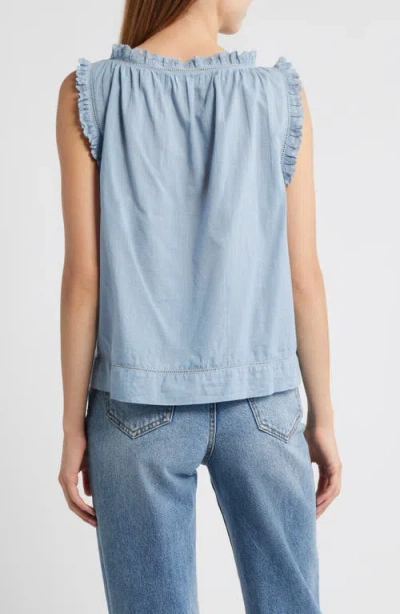 The Great . The Vignette Lace Sleeveless Top In Blue