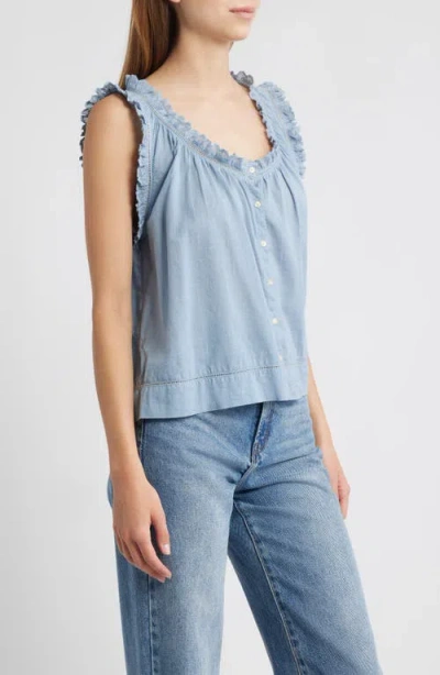 The Great . The Vignette Lace Sleeveless Top In Blue