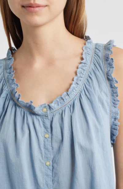 The Great . The Vignette Lace Sleeveless Top In Blue