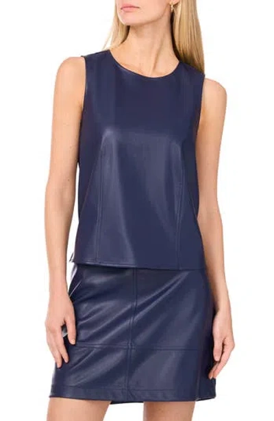 Vince Camuto Women's Faux-leather Sleeveless Crewneck Top In Blue