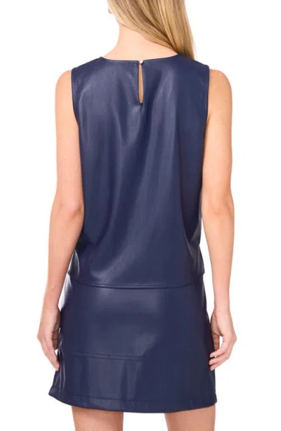 Vince Camuto Women's Faux-leather Sleeveless Crewneck Top In Blue