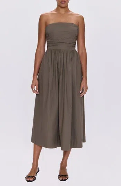 Pistola Florence Strapless Lace-up Back Stretch Cotton Midi Dress In Brown