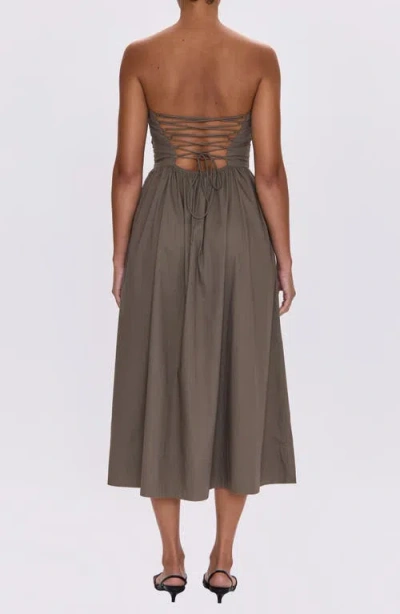 Pistola Florence Strapless Lace-up Back Stretch Cotton Midi Dress In Brown