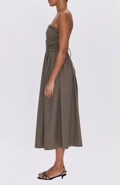 Pistola Florence Strapless Lace-up Back Stretch Cotton Midi Dress In Brown