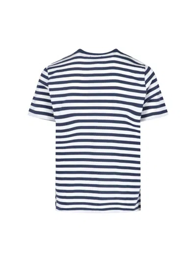 Apc A.p.c. Men Blue T-shirt With Striped Motif And Logo Embroidered On The Front In Cotton Man In White