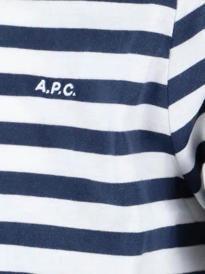 Apc A.p.c. Men Blue T-shirt With Striped Motif And Logo Embroidered On The Front In Cotton Man In White