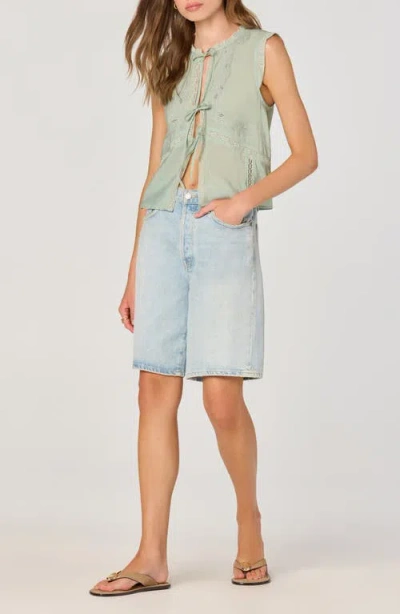 Astr The Label Lace Trim Tie Front Top In Green