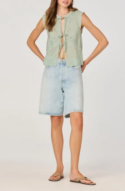 Astr The Label Lace Trim Tie Front Top In Green