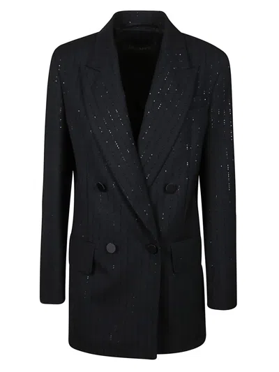 Max Mara Black Double-breasted Sequin Wool Blazer In Black