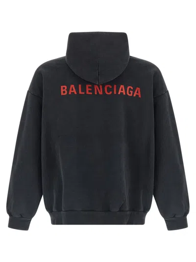 Balenciaga Hoodie With Front Pocket And Ribbed Cuffs In Black