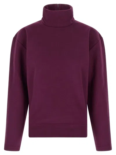Saint Laurent Boxy Turtleneck Sweatshirt Ribbed Cuffs In Purple