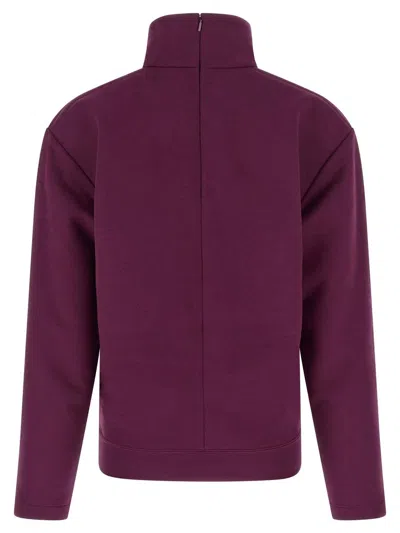 Saint Laurent Boxy Turtleneck Sweatshirt Ribbed Cuffs In Purple