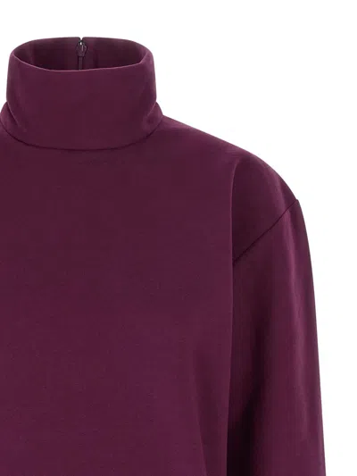 Saint Laurent Boxy Turtleneck Sweatshirt Ribbed Cuffs In Purple
