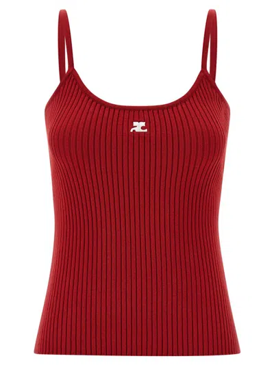 Courrèges Reedition Knit Tank Top Ribbed Straps In Red
