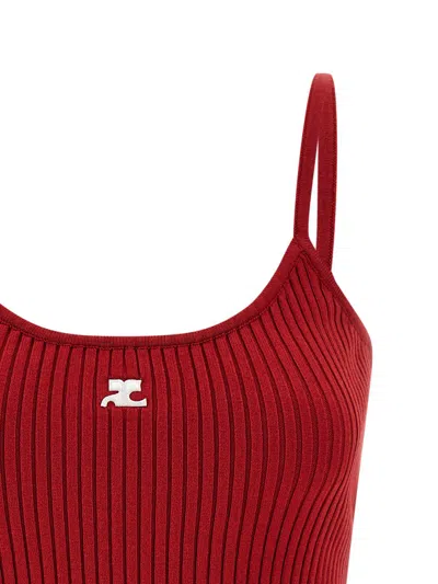 Courrèges Reedition Knit Tank Top Ribbed Straps In Red