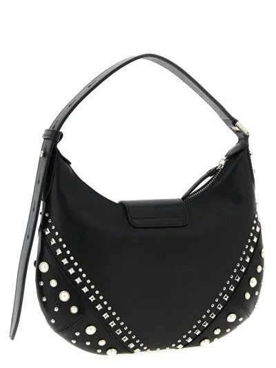 Jimmy Choo Small Bar Hobo Pearl-embellished Leather Shoulder Bag In Black